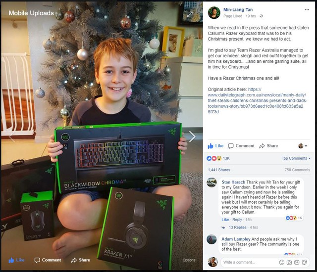 Ấm lòng: Bị ăn trộm mất quà Giáng Sinh, cậu bé 12 tuổi được chính sếp sòng Razer 