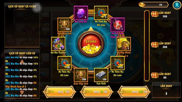 Game thủ “Bảo Hãn” may mắn trúng tới 500.000 KNB trong vong quay Thiên Địa Chi Luân – được coi là phiên bản Vietlott trong Kim Dung Quần Hiệp 2.0