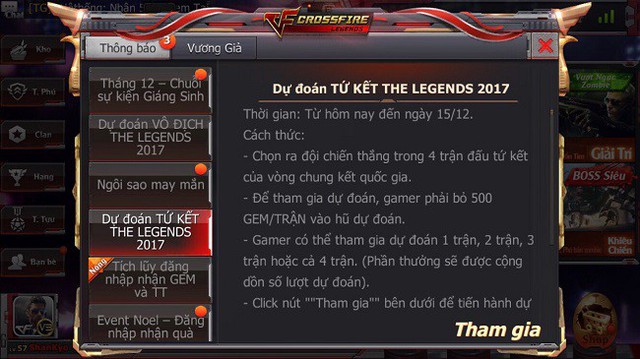 Xạ thủ CFL đổ xô dự đoán The Legends để trúng thưởng thật nhiều Gem