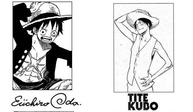  Luffy dưới ngòi bút của chính tác giả One Piece - Oda Eiichiro và tác giả của Bleach - Tite Kubo. 