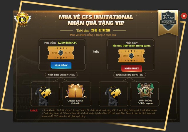  Thời gian mở bán vé CFSI 2017 tại Casino: 10h00 ngày 20/10 - 23h59 ngày 27/10/2017. 