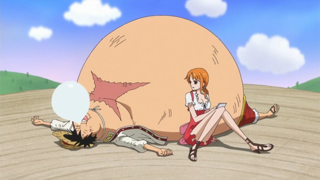  Luffy nằm ngủ sau khi đánh thắng Cracker. 