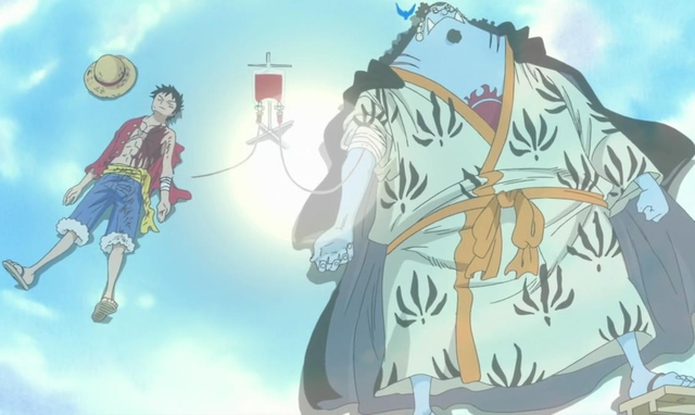  Jinbei truyền máu để cứu mạng Luffy. 