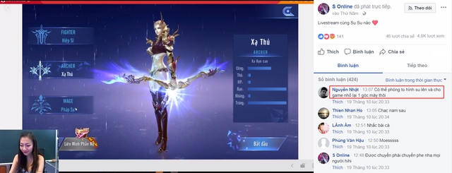  Một bình luận rất thật của game thủ trong quá trình livestream 