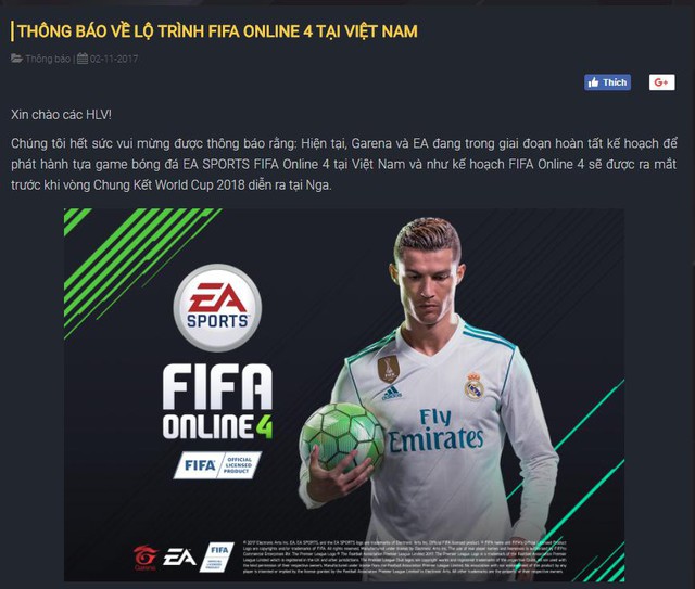  Thông báo chính thức từ NPH về thời gian ra mắt FIFA Online 4 sẽ trước khi FIFA World Cup 2018 diễn ra. 