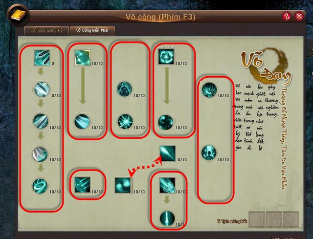 Tám bộ skill của Võ Đang có những hiệu năng khác nhau