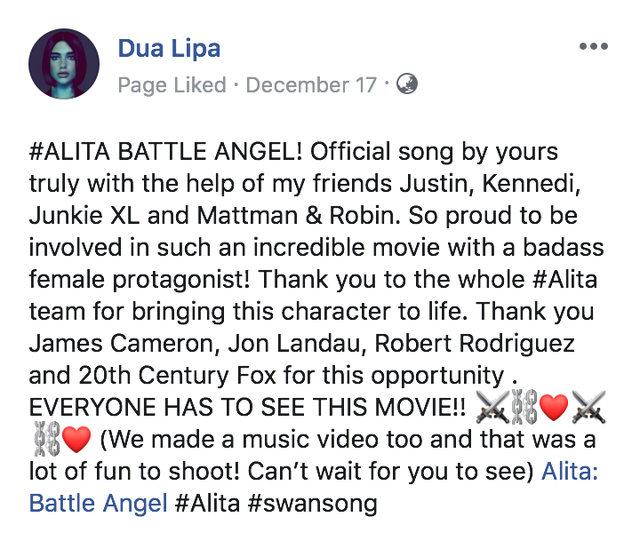 Alita: Battle Angel sẽ có sự góp mặt của Dua Lipa, hiện tượng âm nhạc toàn cầu với ca khúc Swan Song - Ảnh 1.