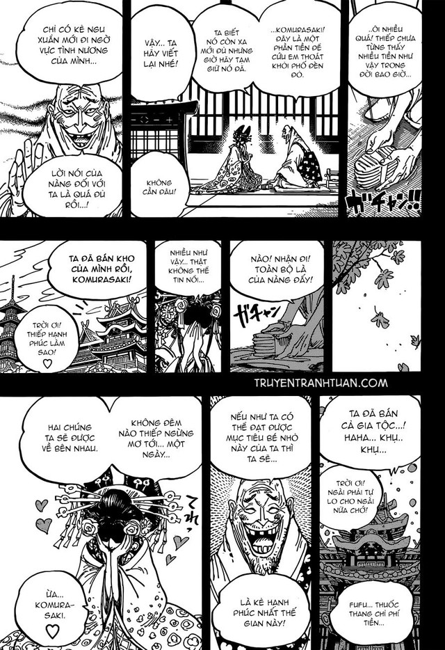 One Piece 928: Hé lộ nguyên nhân khiến Kid mất đi cánh tay - Quý hoa Komurasaki thực chất là một kĩ nữ chuyên lừa đàn ông? - Ảnh 7.