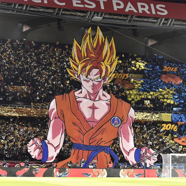  Banner Goku xuất hiện trong trận đấu giữa Paris Saint-Germain và Marseille thuộc khuôn khổ Giải bóng đá vô địch quốc gia Pháp Ligue 1 vòng 27 