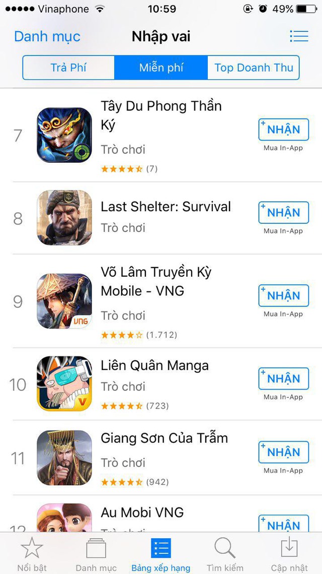 Trên Apple Store, Tây Du Phong Thần Ký đứng Top 7 trên khá nhiều cái tên “bom tấn”