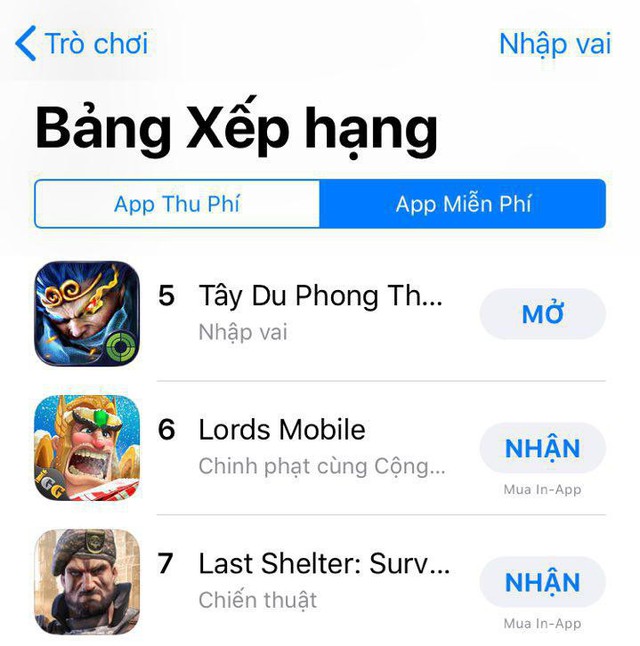  Top 5 BXH game nhập vai App Store 