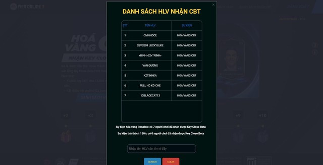  7 người chơi may mắn đầu tiên đã nhận được code close beta của FIFA Online 4. 