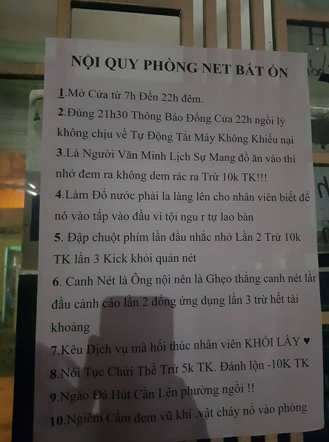 Xuất hiện bảng nội quy quán net 