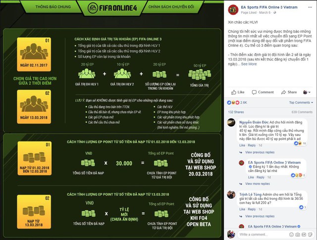  Trên Fanpage FIFA Online 3 Việt Nam đã đăng tải 2 mốc thời gian “định giá” tài khoản. 