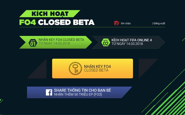  Hiện tại trang chủ FIFA Online 4 vẫn còn nhận key closed beta miễn phí. 