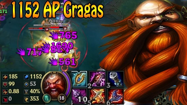  Gragas AP rất mạnh nhưng lại thiếu đi sát thương duy trì nên chỉ combo chết 1 người. 