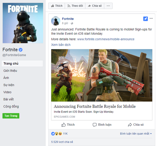 Sau thành công trên PC, Fortnite Battle Royale bắt đầu lấn sân sang nền tảng di động