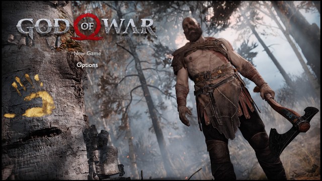  Màn hình đăng nhập của God of War 2018. Nhân vật trung tâm không ai khác ngoài chiến thần Kratos. 