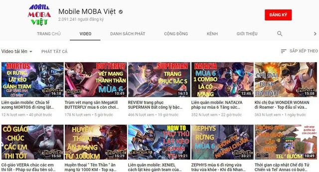  Chỉ cần sản xuất ra những video test tướng có thời lượng 20 phút đổ lại nhưng kênh Mobile MOBA Việt đạt thành công lớn. 