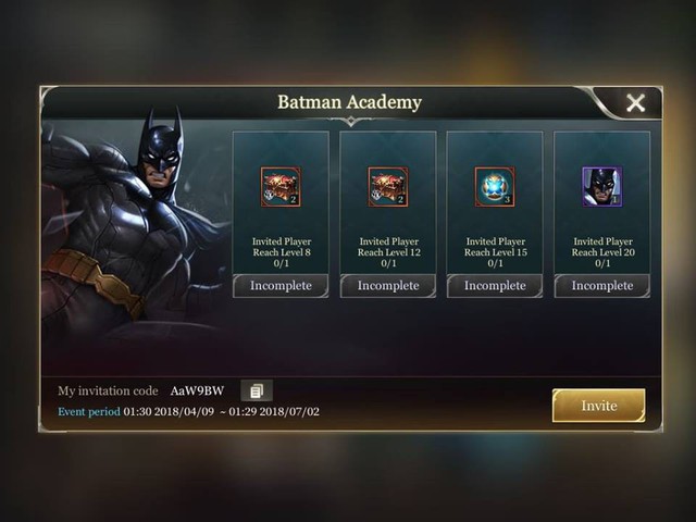  Batman là tướng DC được tặng free thông qua tính năng sử dụng mã mời. 