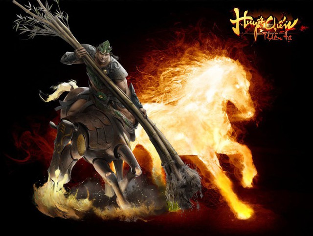 Nhân vật Thánh Gióng sở hữu ngoại hình cao lớn cùng chú ngựa lửa quen thuộc trong Huyết Chiến Thiên Hạ