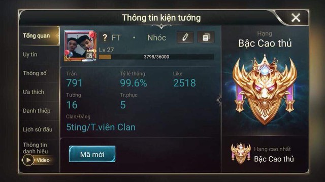 5ting - Clan cày tỷ lệ thắng toàn 99 - 100% trong Liên Quân Mobile