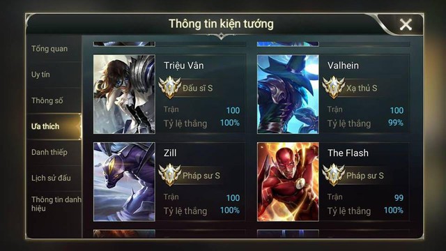  Tỷ lệ thắng mà game thủ thích cày gồm: tỷ lệ thắng đấu hạng, đấu thường và tướng. 