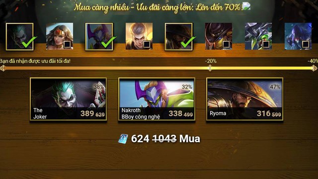  Game thủ có thể lựa chọn mua tối đa 3 vật phẩm trong 1 lượt. 