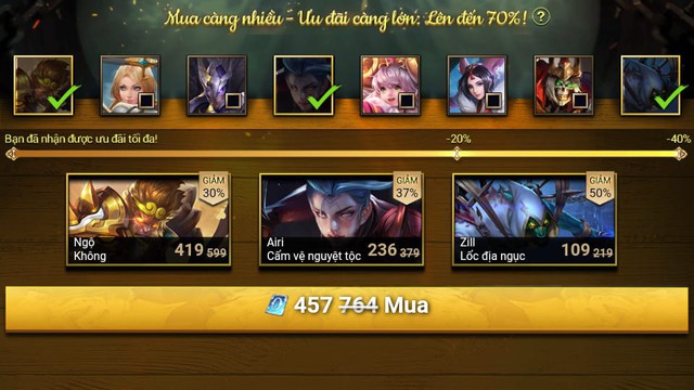  Khi chọn mua 3 vật phẩm cùng lúc, game thủ sẽ nhận được thêm khuyến mãi 40%. 