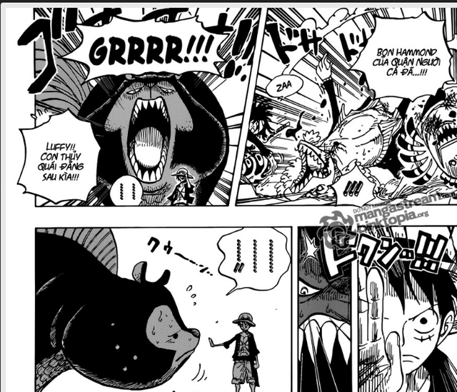  Luffy cũng từng sử dụng Haki Bá Vương để chế ngự những con quái vật biển hung dữ. Xem lại tại Arc Đảo Người Cá, chaper 609, tập 528. 