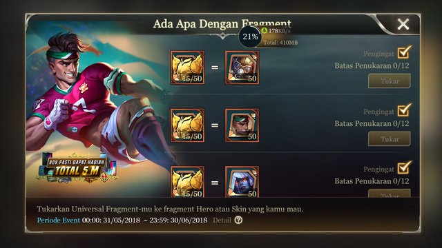  Game thủ Indonesia đã có thể đổi 50 mảnh skin chỉ bằng 1 - 2 lần tap thay vì 50 lần. 