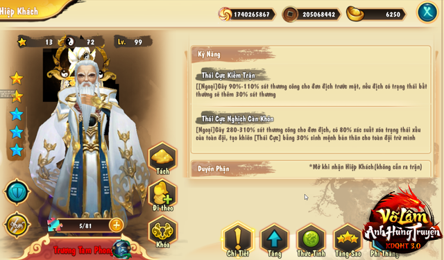  Trương Tam Phong đang là vị tướng được mọi game thủ yêu thích trong Võ Lâm Anh Hùng Truyện 