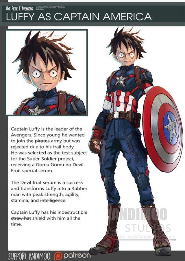  Luffy nếu trở thành Captain America sẽ “ngầu” lắm đây. 