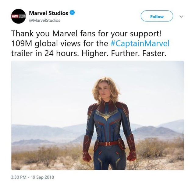 Kỷ Lục: Trailer Captain Marvel đạt 109 triệu views chỉ trong 24 giờ - Ảnh 3.