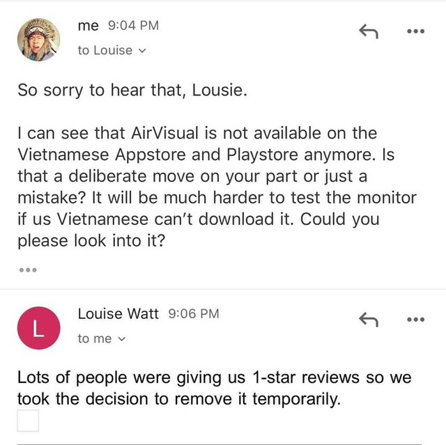 Đại diện AirVisual: Chúng tôi gỡ app vì bị quá nhiều người Việt đánh giá 1* - Ảnh 3.