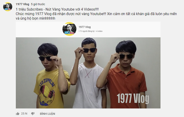 1977 Vlog chính thức làm nên lịch sử: Triệu sub ẵm nút vàng YouTube chỉ với vỏn vẹn 4 video - Ảnh 1.