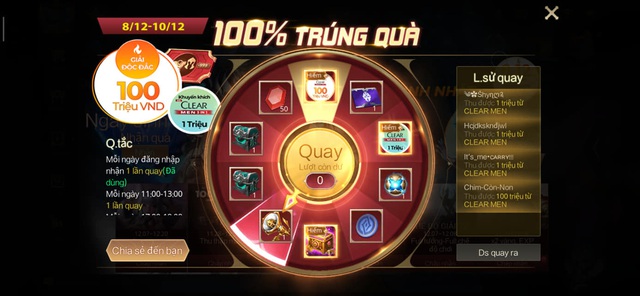 Liên Quân Mobile: Sáng 8/12, mới bảnh mắt đã có người trúng 100 triệu tiền mặt khi quay thưởng - Ảnh 2.