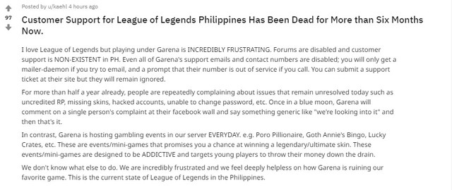 LMHT: Garena bị tố bỏ bê game thủ, biến máy chủ Philippines thành Dead Server - Ảnh 1. LMHT: Garena bị tố bỏ bê game thủ, biến máy chủ Philippines thành Dead Server - Ảnh 1.