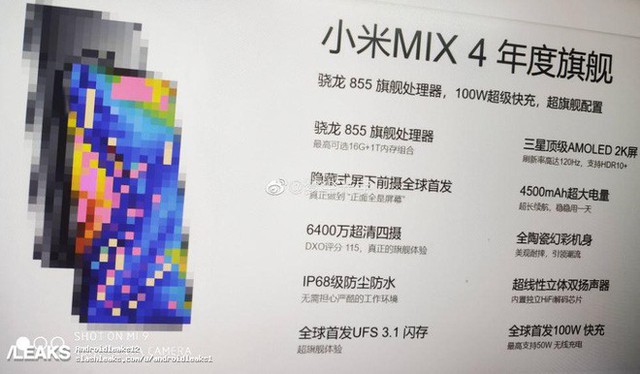 Xiaomi Mi Mix 4 lộ cấu hình: Snapdragon 855, RAM 16GB, sạc nhanh 100W, bộ nhớ UFS 3.1? - Ảnh 1.