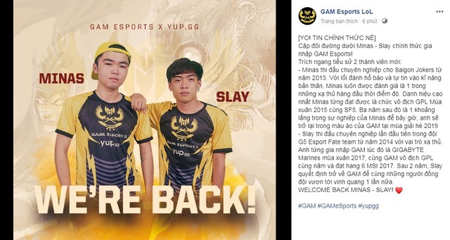 LMHT: Cặp đôi Minas - Slay CHÍNH THỨC gia nhập GAM Esports - Ảnh 1.