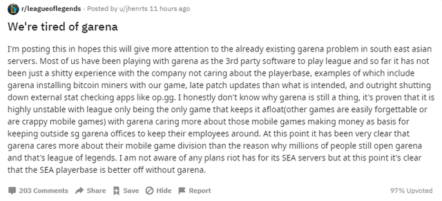 LMHT: Quá chán nản và mệt mỏi, game thủ Đông Nam Á đòi Riot dừng cấp quyền phát hành game cho Garena - Ảnh 1.