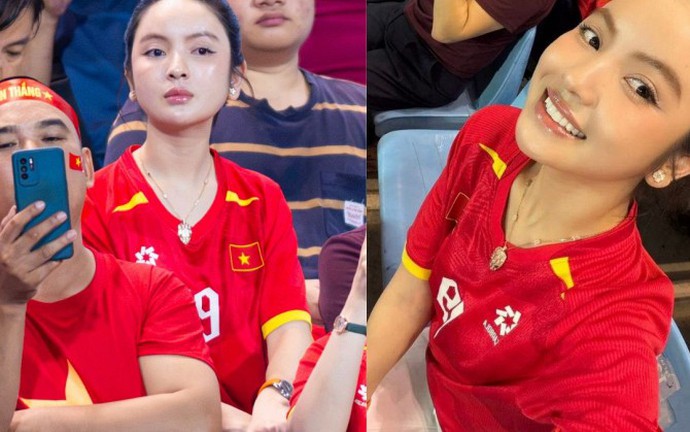 Loạt ảnh Chu Thanh Huyền - vợ Quang Hải trên sân Mỹ Đình lọt ống kính truyền thông còn xinh hơn ảnh tự đăng