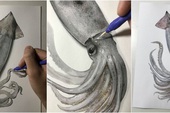 Nghệ sĩ Nhật vẽ tranh siêu thực khiến người xem cứ ngỡ như đang nhìn một con mực sống trước mặt