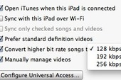 iTunes đã có thể sync nhạc số với định dạng 192kbps và 256kbps