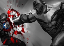 Bản vẽ concept cho thấy Thanos một tay đấm vỡ khiên Cap, nhưng đáng tiếc không được Marvel sử dụng trong bản công chiếu Endgame