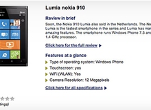 Nokia Lumia 910 với camera 12MP xuất hiện trên trang web Hà Lan