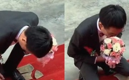 Chàng trai bị bắt quỳ gối cho bể gạch ngói mới được rước dâu, nhìn bộ dạng của chú rể dân mạng liền chỉ trích