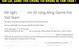 Lời kêu gọi xin lỗi game thủ Việt bị nghi là chiêu gửi tin nhắn, email rác