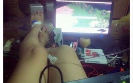 Bạn gái cao thủ AOE Việt gây sốc với bức ảnh "truyền nước vẫn chiến"