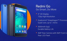 Smartphone giá rẻ Redmi Go chính thức ra mắt: Màn hình 5 inch, camera đơn, chip Snapdragon 425, RAM 1GB, giá bán từ 2,1 triệu đồng